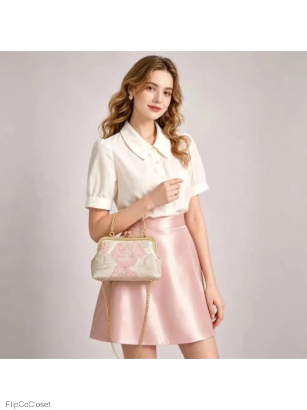 Wynndora Floral Rose Mini Clutch Kiss Lock Metal Handles Crossbody